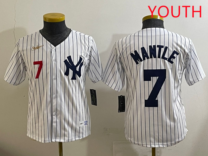 Youth New York Yankees #7 Mantle White 2025 Nike MLB jersey style 6->youth mlb jersey->Youth Jersey